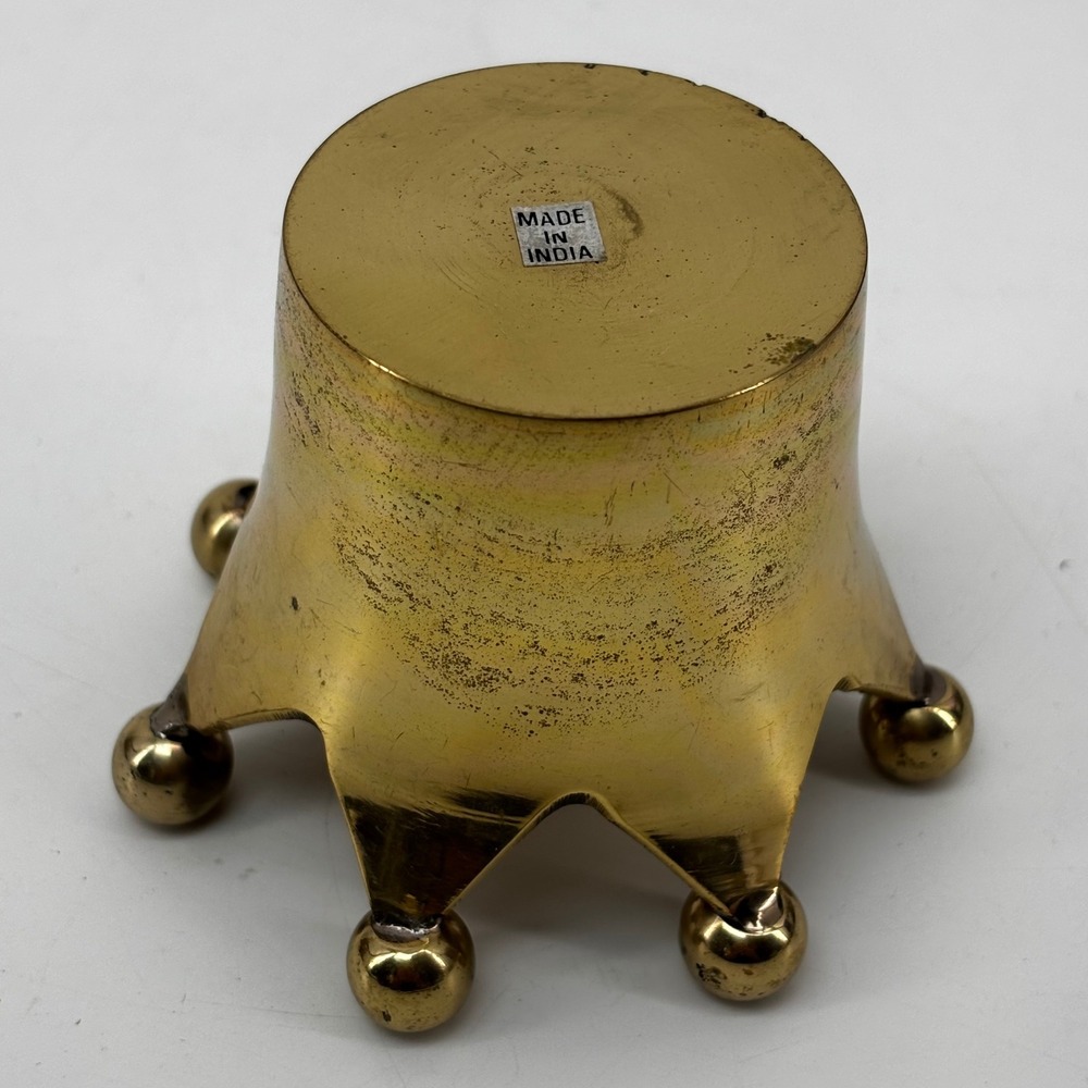 Vintage Brass Crown Votive Candle Holder Trinket Dish Made in India Gold Tone